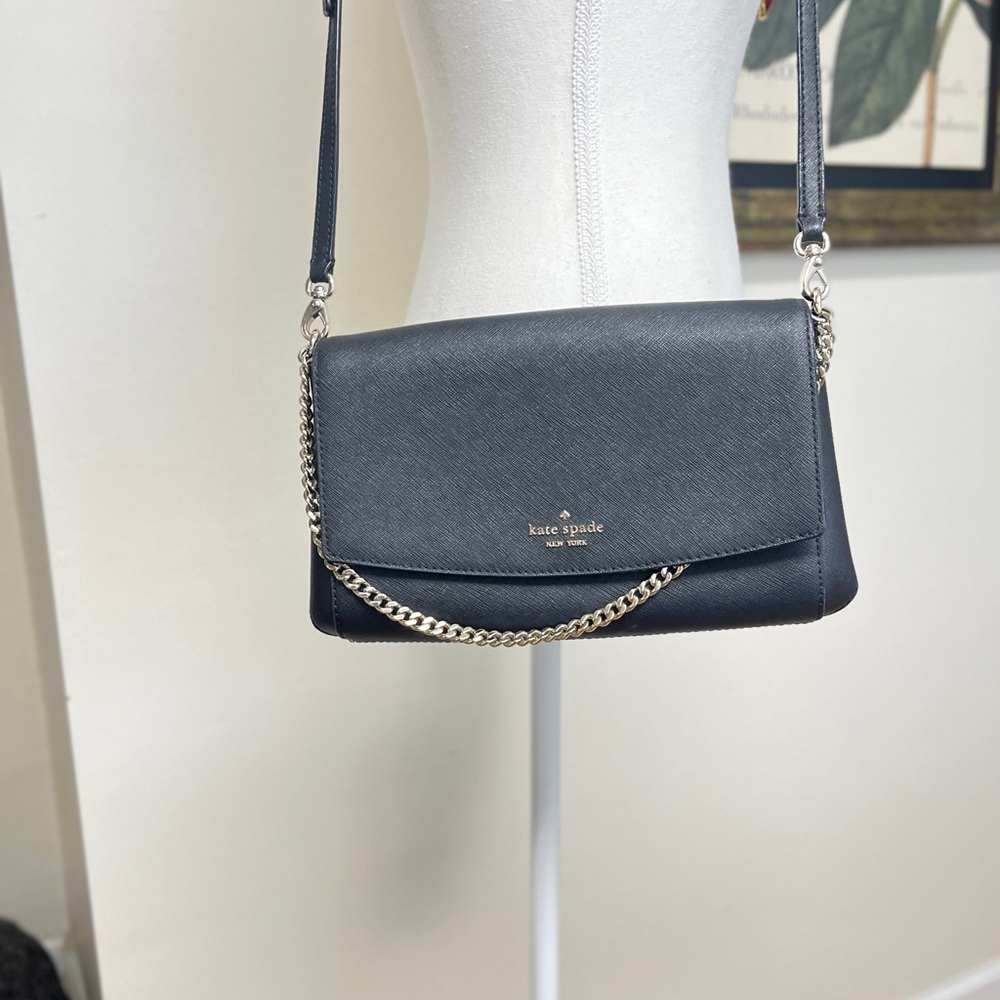 Kate Spade Black Crossbody, EUC with silver tone Chain Strap/ hardware. - Picture 2 of 15